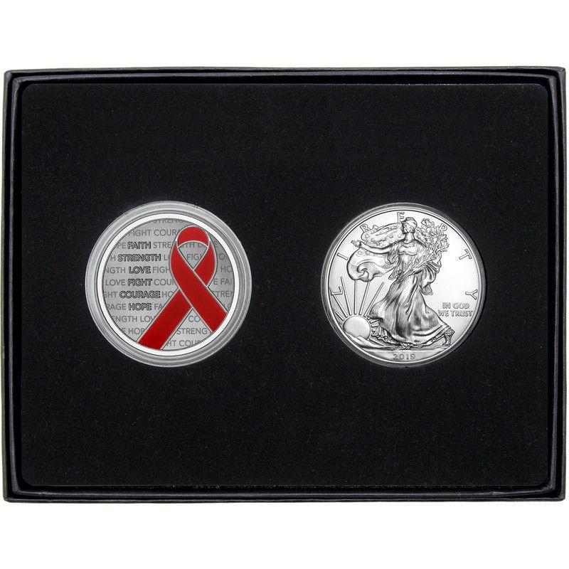 Red Eagle's Silver Logo - Red Awareness Ribbon Gift Silver Bar 2pc Set