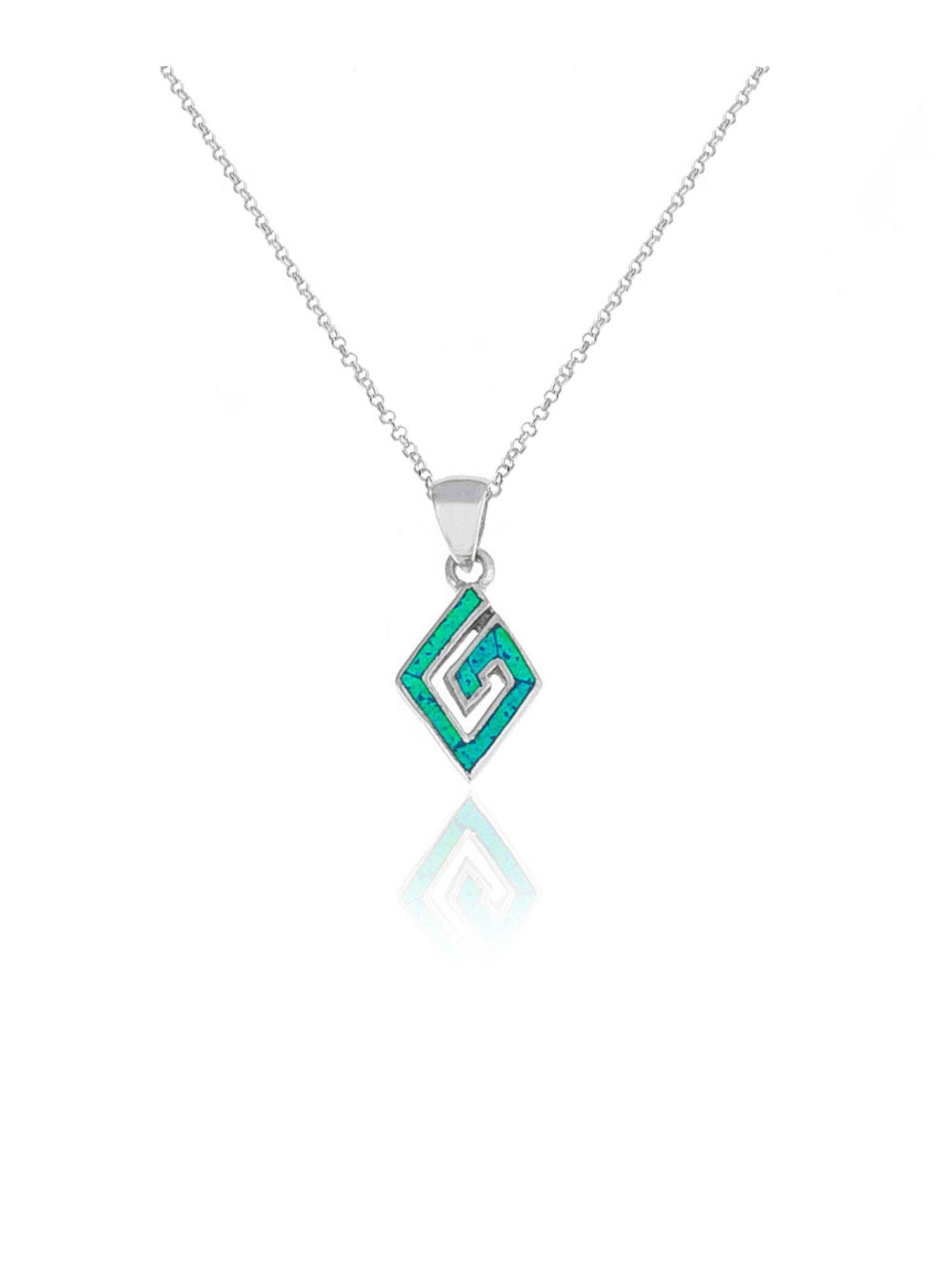 Silver Diamond Shape Logo - Blue opal diamond shaped Meander pendant in sterling silver | Kostis ...