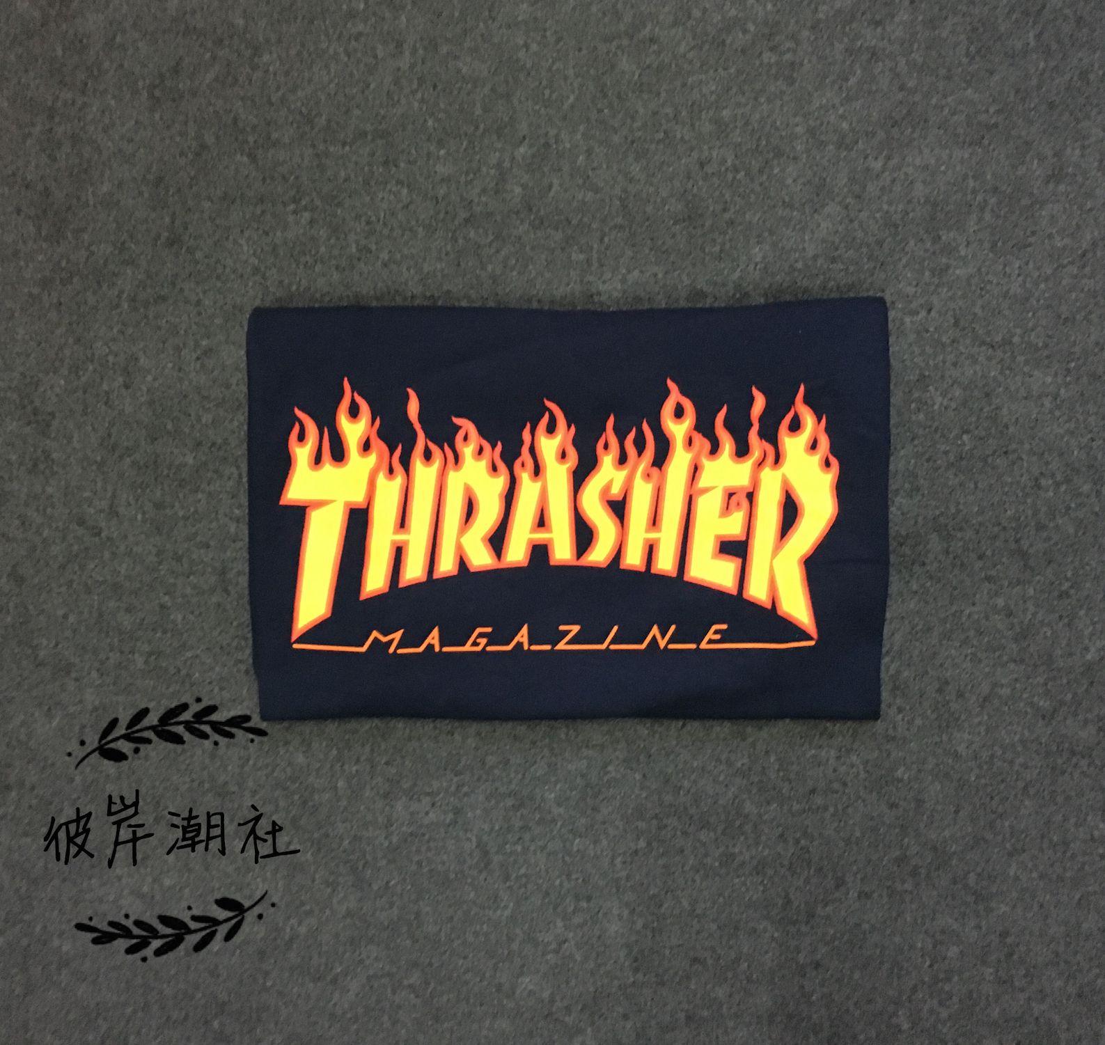 Magazine Thrasher Flame Logo - USD 68.14] (Spot) Thrasher Flame Logo Black T-Shirt flame magazine ...