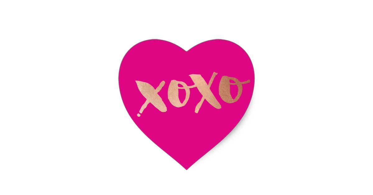 Pink Heart Logo - CUTE LOVE XOXO HEART modern rose gold bright pink Heart Sticker