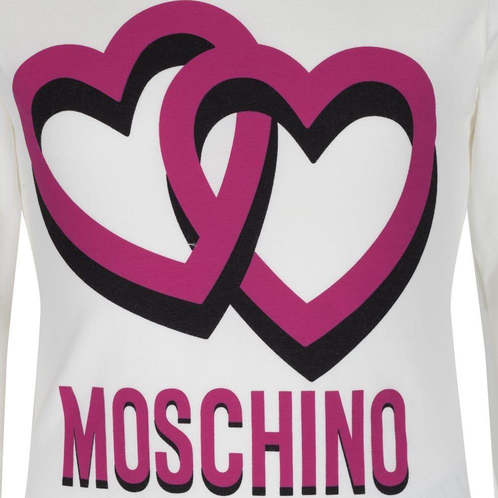 Pink Heart Logo - Moschino Girls Cream Long Sleeve T-Shirt with Pink Heart Logo Print ...