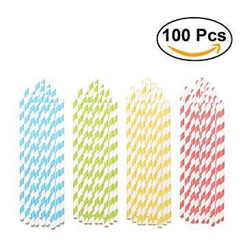 4 Colors Blue Green Yellow Logo - Colors ounona 100 Paper Drinking Straws Striped Red Yellow Blue