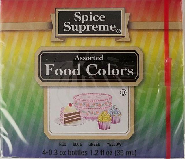 4 Colors Blue Green Yellow Logo - Spice Supreme Assorted Food Colors Egg Dye Coloring 4 Pack Blue