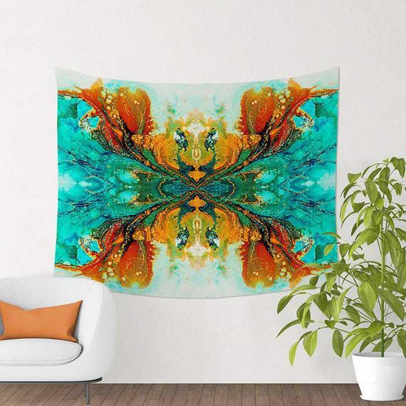 Turquoise and Burnt Orange Logo - Wall Tapestries Wall Hanging Tapestry Teal Turquoise Burnt | Etsy
