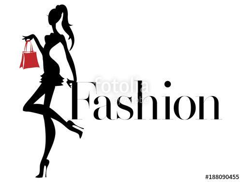 White and Red Hand Logo - Black and white fashion woman silhouette with red bag, boutique logo