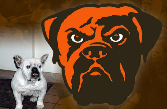 Dog with the End Logo - Browns Dawg Pound Logo Based on Snoring, Silly Bulldog. Chris