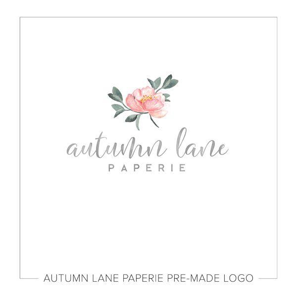 Floral Watercolor Logo - Calligraphic & Floral Watercolor Logo H06. Autumn Lane Paperie