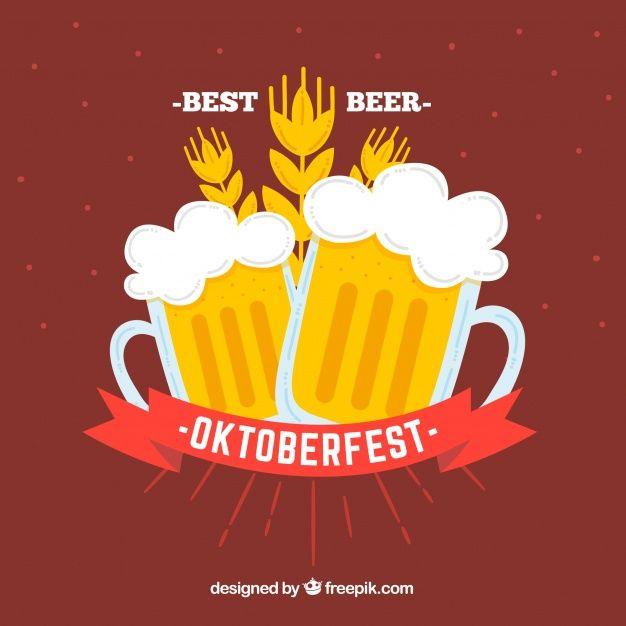 Beer with Red Background Logo - Red background with two beers for oktoberfest Vector | Free Download