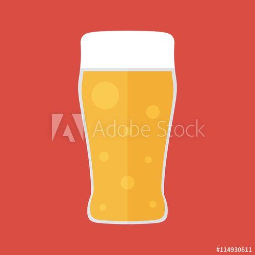 Beer with Red Background Logo - Flat design glass of beer on red background vector illustration ...