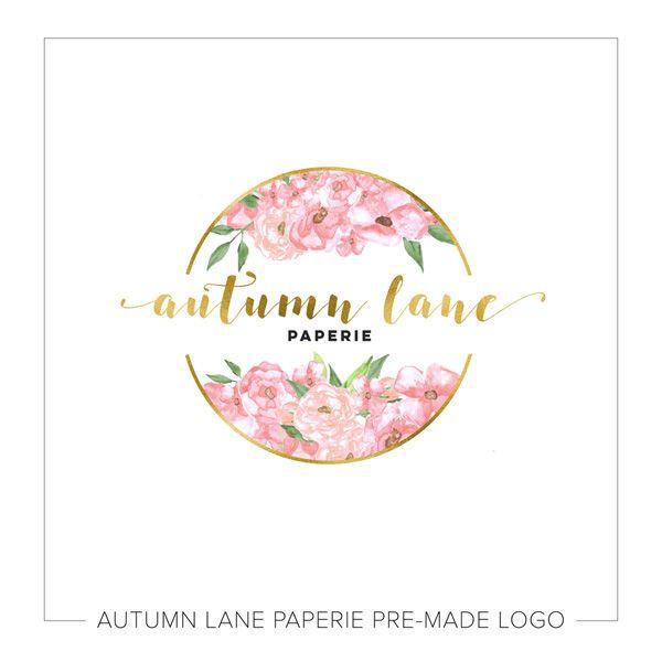 Floral Pink and Gold Logo - Gold Foil Modern Calligraphy Logo in Watercolor Floral Circle