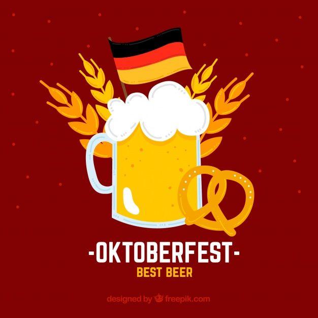 Beer with Red Background Logo - Red background with a beer for oktoberfest Vector