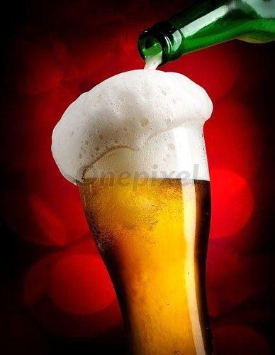 Beer with Red Background Logo - Pouring beer on red background
