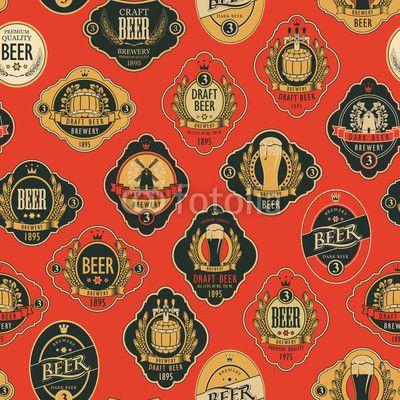Beer with Red Background Logo - Vector seamless pattern on the theme of beer with various beer