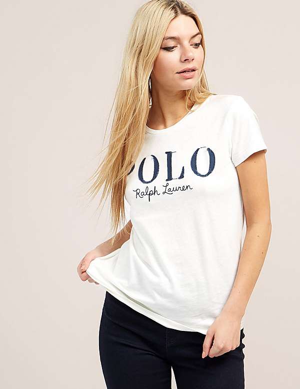 Women's Polo Logo - Polo Ralph Lauren Logo Short Sleeve T Shirt White For Women C12x3143