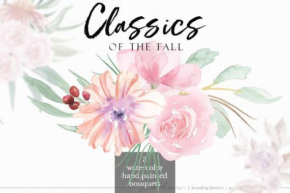Fall Flower Logo - Watercolor Bouquets Watercolor Clipart Fall Flowers WInter