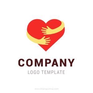 Text Love Logo - Hugging heart logo symbol. Love yourself vector flat Logo Design