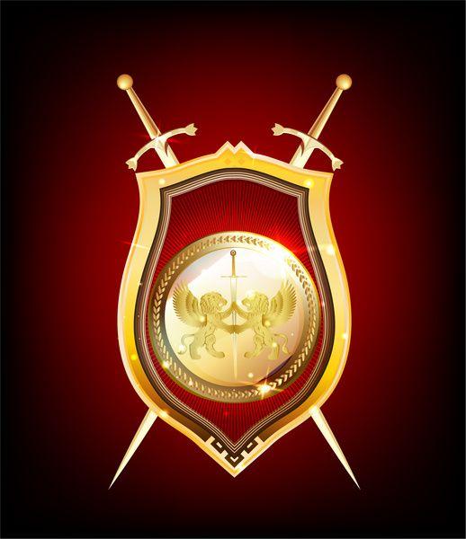 Sword and Shield Logo - Golden shield and sword Free vector in Adobe Illustrator ai ( .ai ...