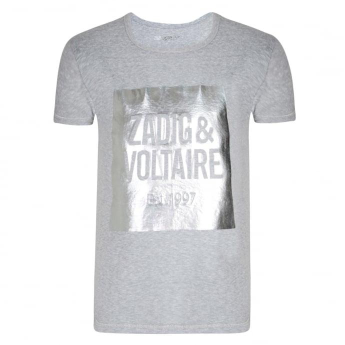 T-Shirt Square Logo - Zadig & Voltaire Girls Light Grey T Shirt Square Logo Print