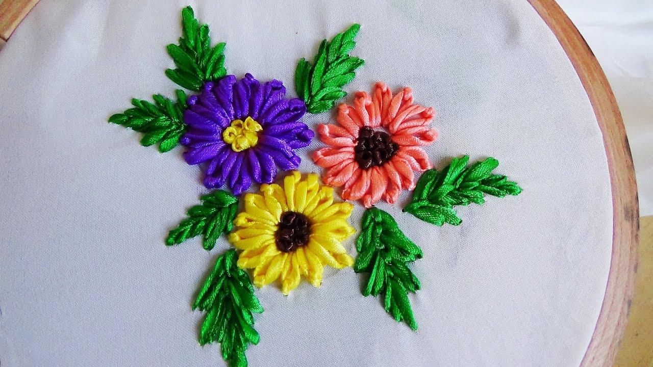 Lazy Daisy Logo - Hand Embroidery: Lazy Daisy Flower (in Ribbon Work) - YouTube