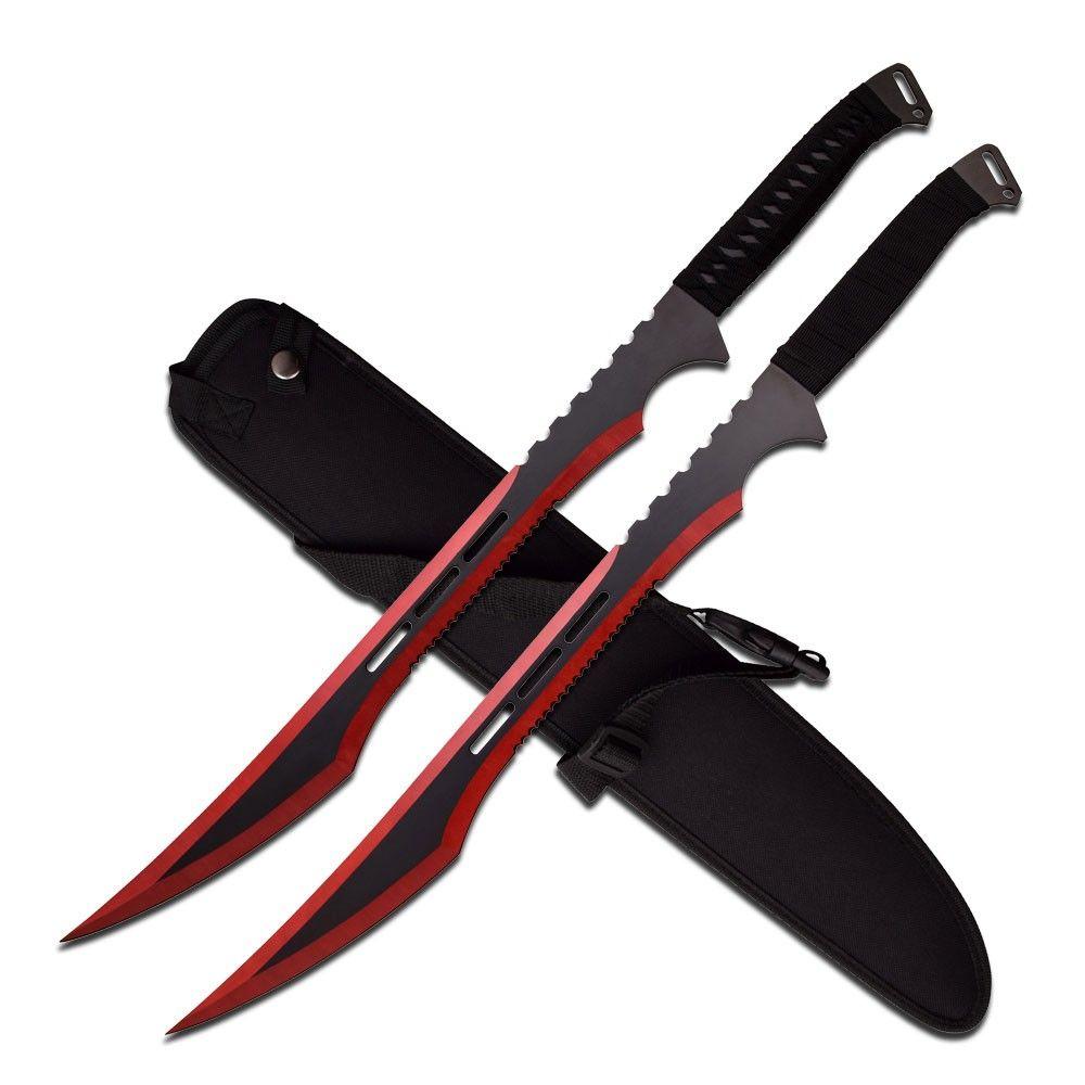 Cool Black and a Red Sword Logo - FANTASY SWORD SET | Two Black Red Tactical Ninja Full Tang ...