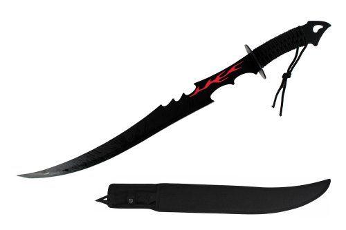 Cool Black and a Red Sword Logo - BladesUSA HK 1482DX Red Flame Samurai Fantasy Sword, Black, 26 Inch