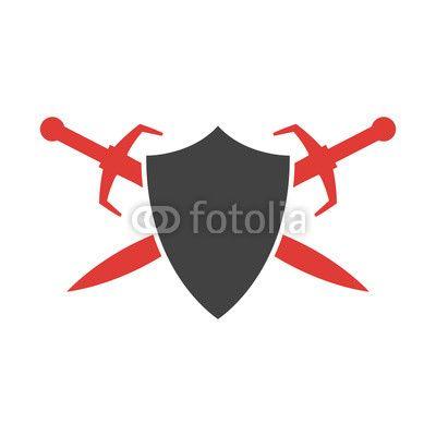 Cool Black and a Red Sword Logo - Abstract vector icon. Red and black shield and sword logo template