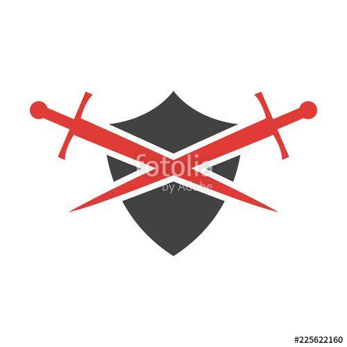 Cool Black and a Red Sword Logo - Abstract vector icon. Red and black shield and sword logo template ...