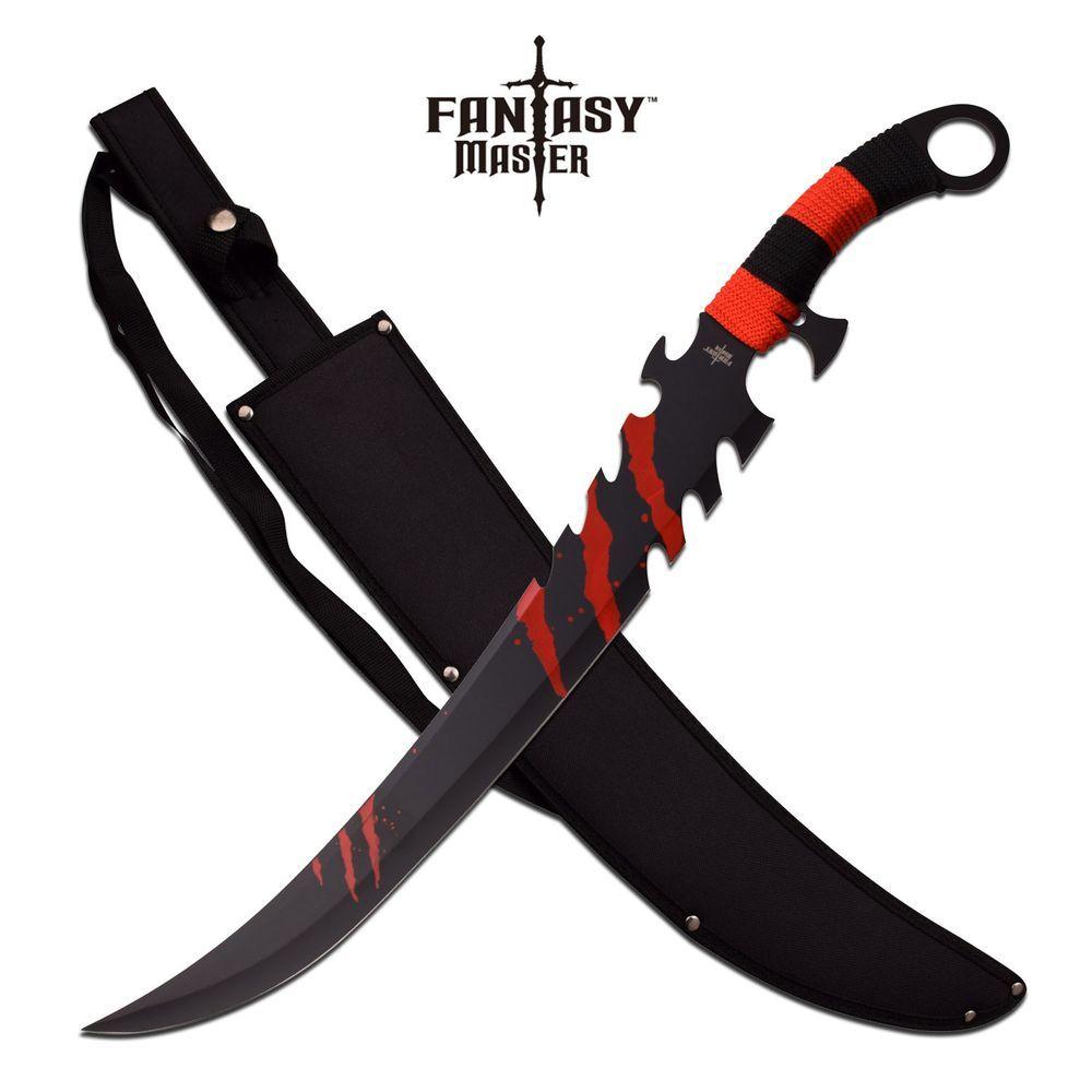 Cool Black and a Red Sword Logo - FANTASY SWORD. Red + Black Zombie Killer Scimitar Blade with Sheath