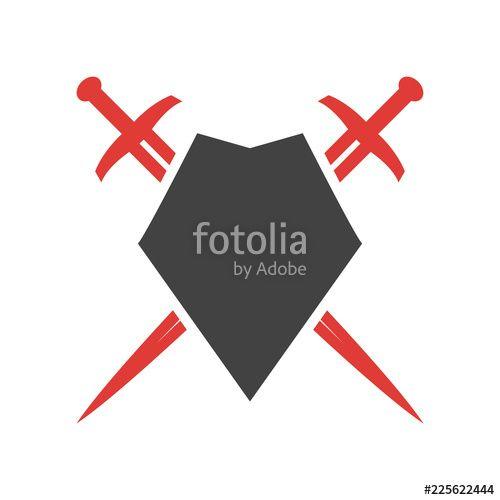 Cool Black and a Red Sword Logo - Abstract vector icon. Red and black shield and sword logo template ...