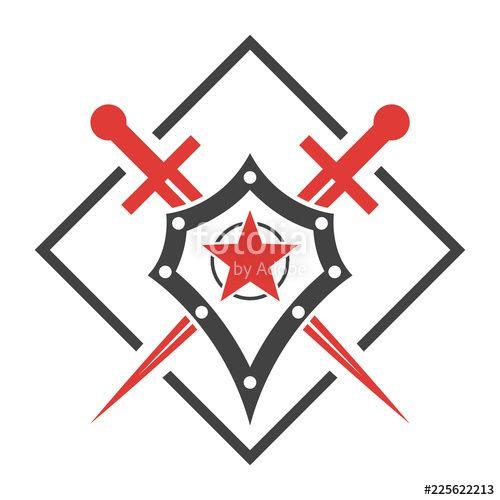 Cool Black and a Red Sword Logo - Abstract vector icon. Red and black shield and sword logo template