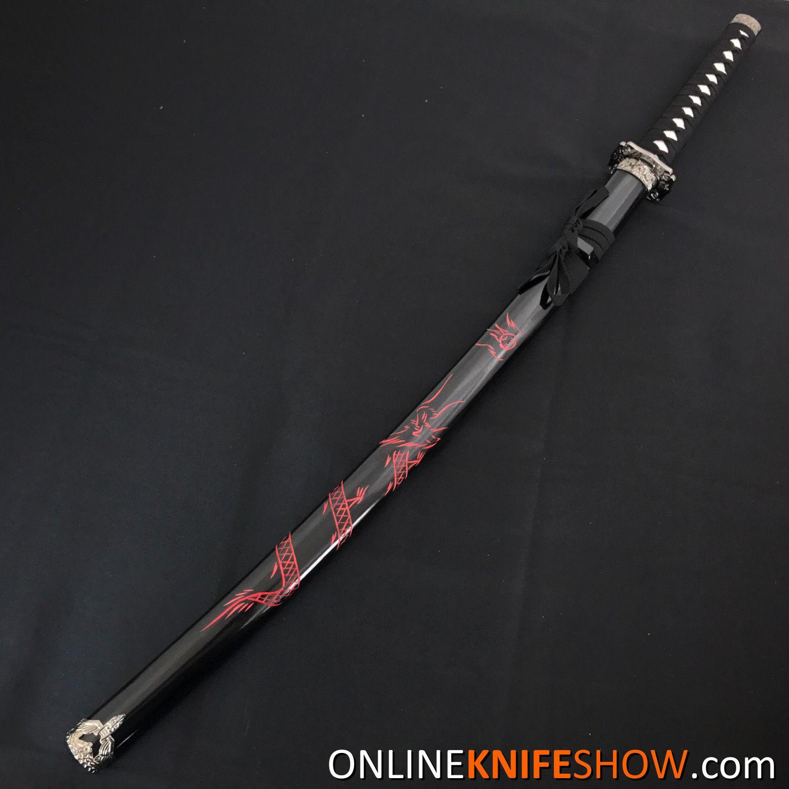 Cool Black and a Red Sword Logo - BLACK RED Dragon SAMURAI NINJA Bushido Japanese Sword