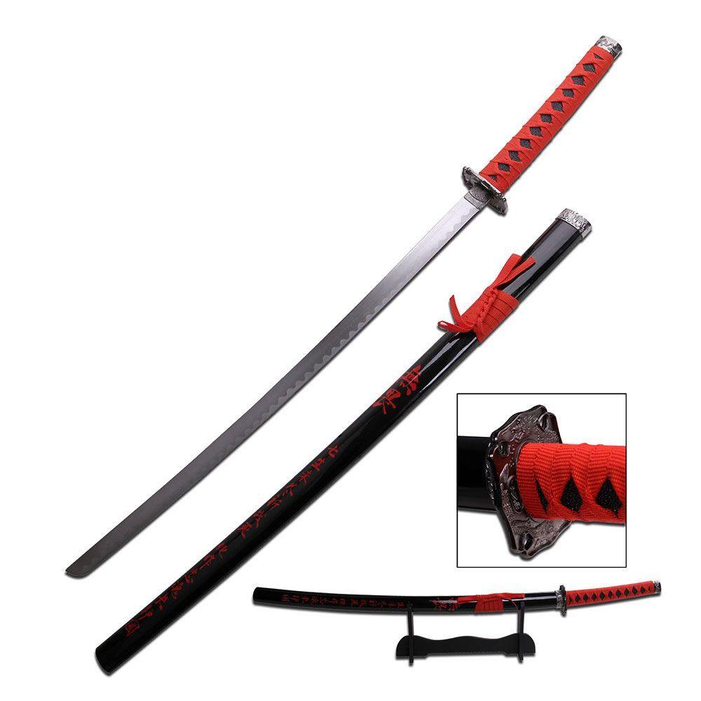 Cool Black and a Red Sword Logo - JAPANESE SAMURAI SWORD KATANA Black Red Carbon Steel + Wood