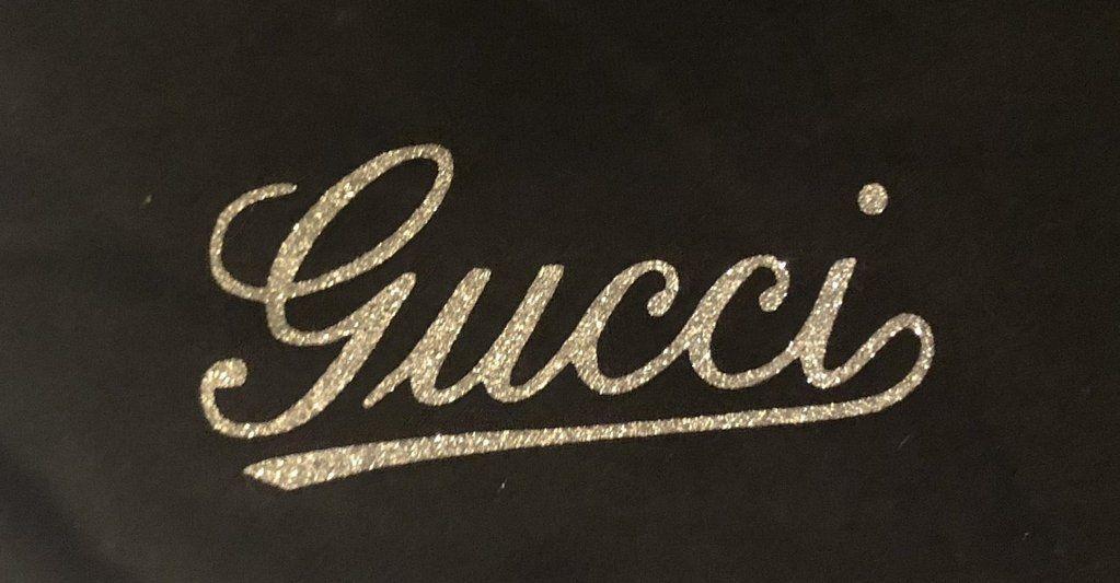 Gucci Cursive Logo - Gucci Glitter Cursive Iron On (1) 3 12. Vinyls And Stuff