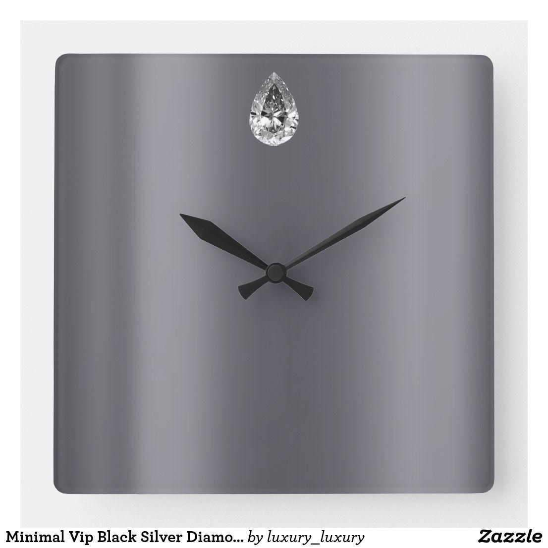Diamond & Silver VIP Logo - Minimal Vip Black Silver Diamond Graphite Gemmes Square Wall Clock