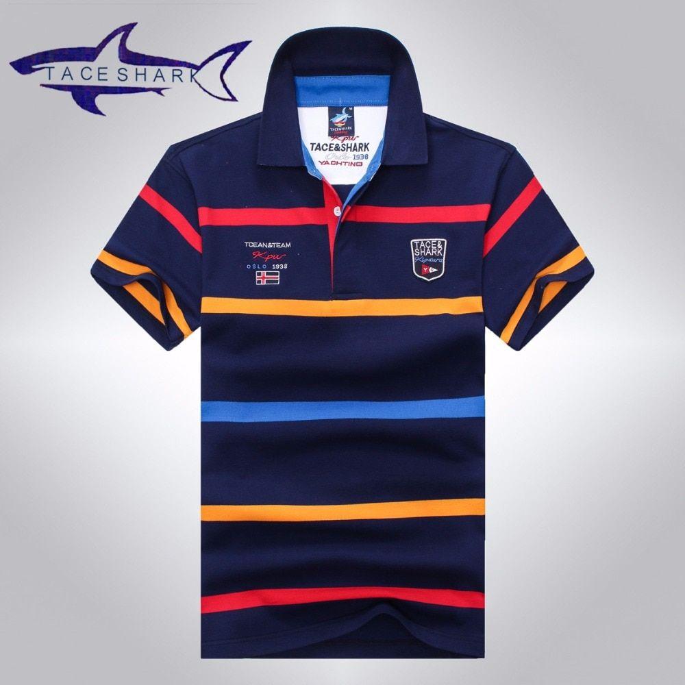 Off Brand Clothing Logo - Tace & Shark polo shirt men brand clothing mens stripe cotton slim