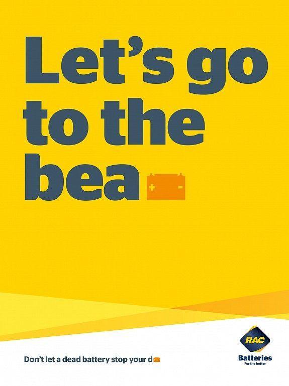 RAC Advertisement Logo - Print ad: RAC Batteries: Beach. auto. Ads, Print ads, Cars