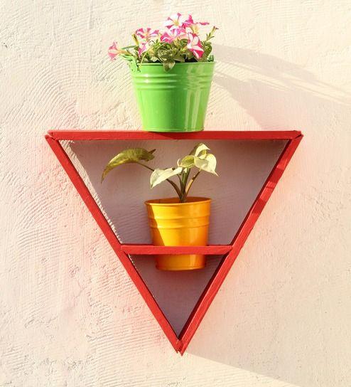 Plant Green and Red Triangle Logo - Green Gardenia Wooden Triangle Wall Stand with 2 Metal Pots-Red ...