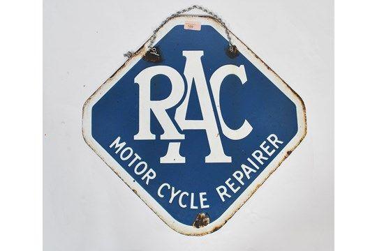 RAC Advertisement Logo - An original and rare RAC motor cycle repairer enamel advertising