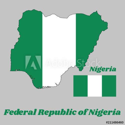 Green with White Outline Logo - Map outline and flag of Nigeria, it is A vertical bicolor triband
