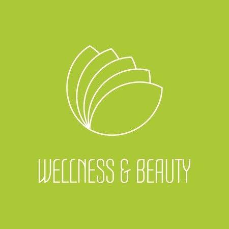 Green with White Outline Logo - Green leafs icon - wellness beauty and spa theme. Simple flat white ...