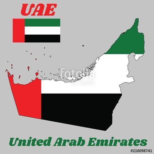Green with White Outline Logo - Map outline and flag of UAE, a A horizontal tricolor of green, white