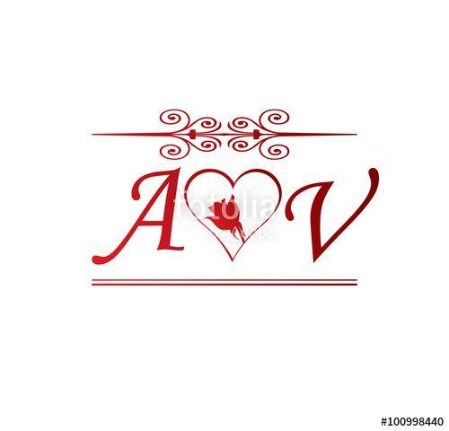 Av Logo - AV love initial with red heart and rose Stock image and royalty