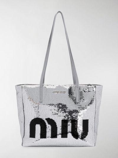 Miu Miu Logo - Miu Miu silver Sequin logo sequin tote bag| Stefaniamode.com