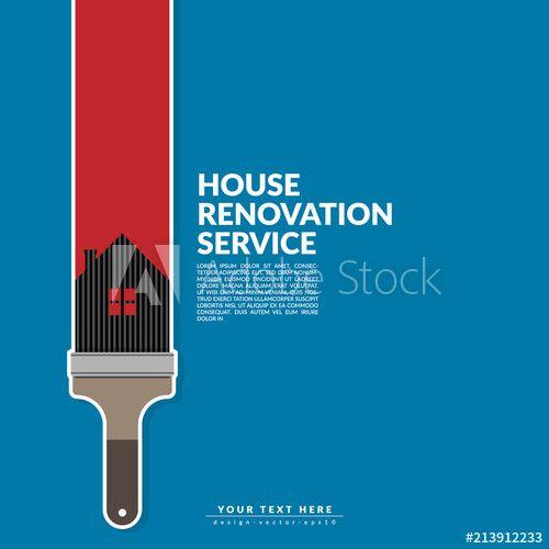 Red Line Blue Background Logo - paint roller paint red color over house logo isolated on blue