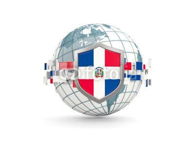 White Globe Red Cross Logo - Globe and shield with flag of dominican republic isolated on white