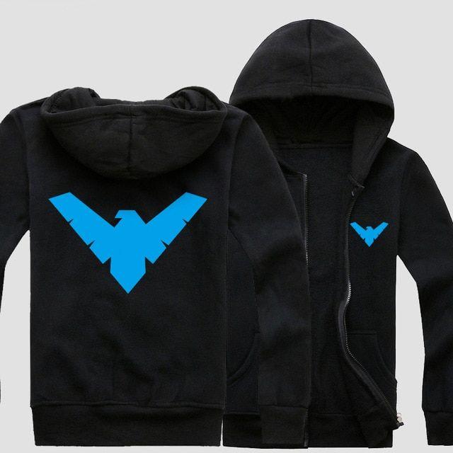 Superhero Nightwing Logo - US $39.09 |Batman Nightwing Robin Blue Logo Hoodie Superhero Justice League  Black Zip up Mens Casual Cotton Sweatshirts Coat-in Hoodies & Sweatshirts  ...