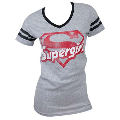 Varsity L Logo - Official Supergirl Logo Varsity V-Neck Tee Shirt: Buy Online on Offer