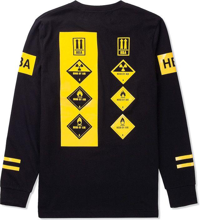 Varsity L Logo - Hood By Air. - Black Logo With Varsity Arm in Yellow L/S T-Shirt | HBX