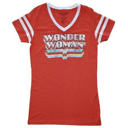 Varsity L Logo - DC Comics Wonder Woman Logo Varsity Juniors V-Neck T-Shirt | L ...