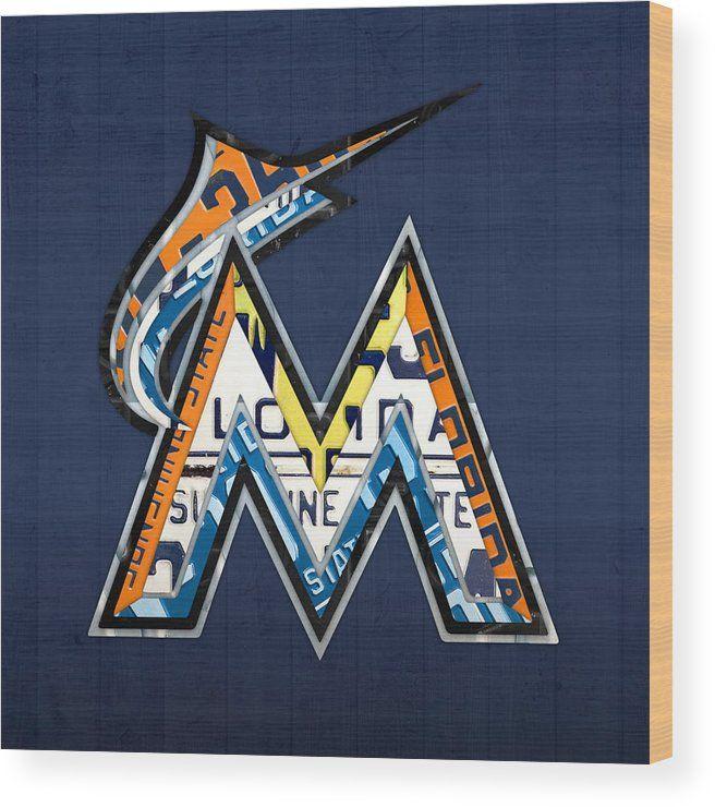 Miami Marlins Team Logo - Miami Marlins Baseball Team Vintage Logo Recycled Florida License